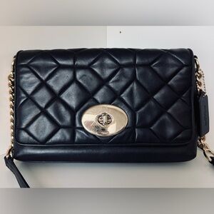 Coach Black Quilted Leather Crossbody with Gold Turn-Lock